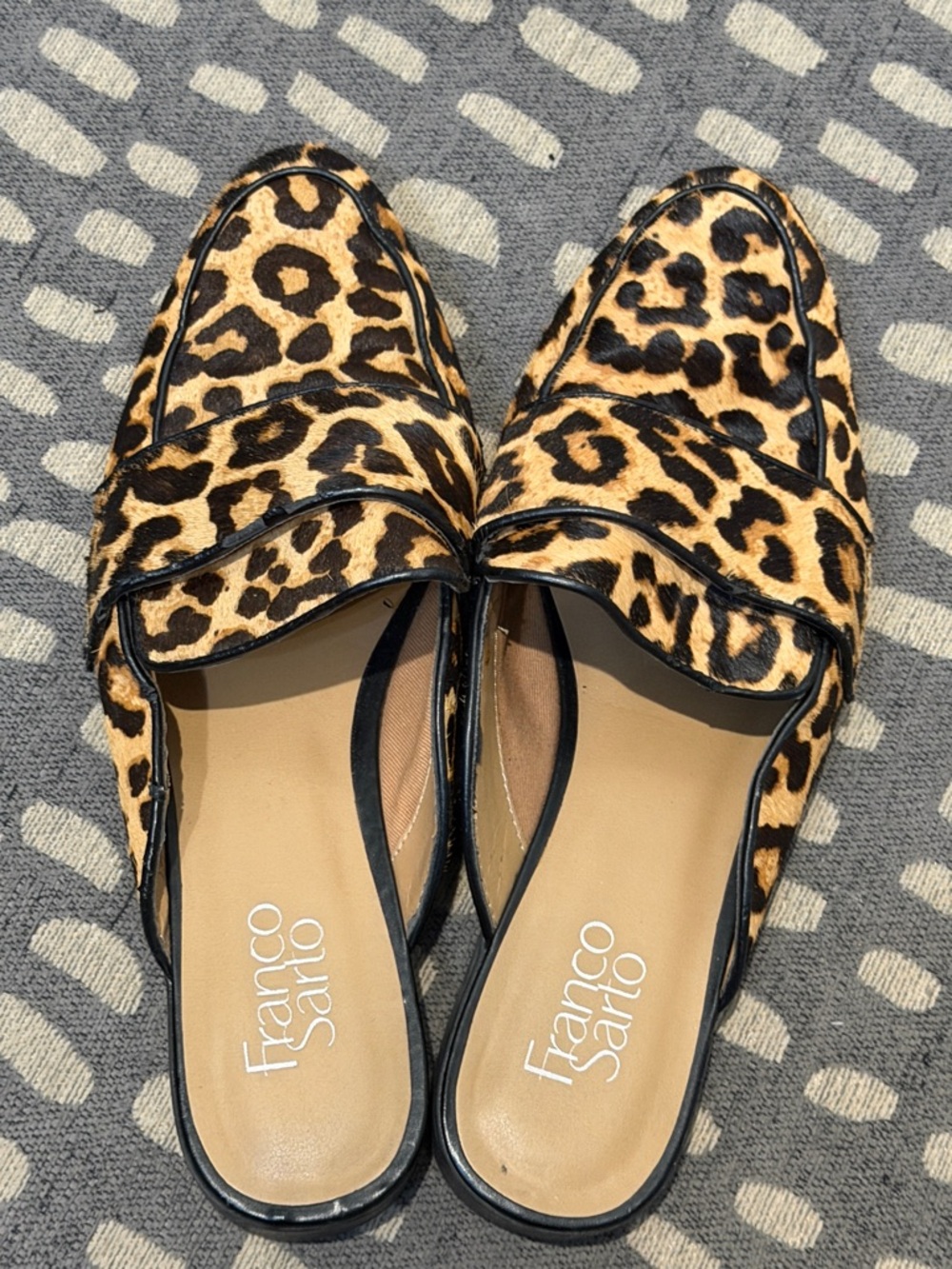 Franco Sarto Leopard Print Mule Slides - Tan & Black Sz 9.5